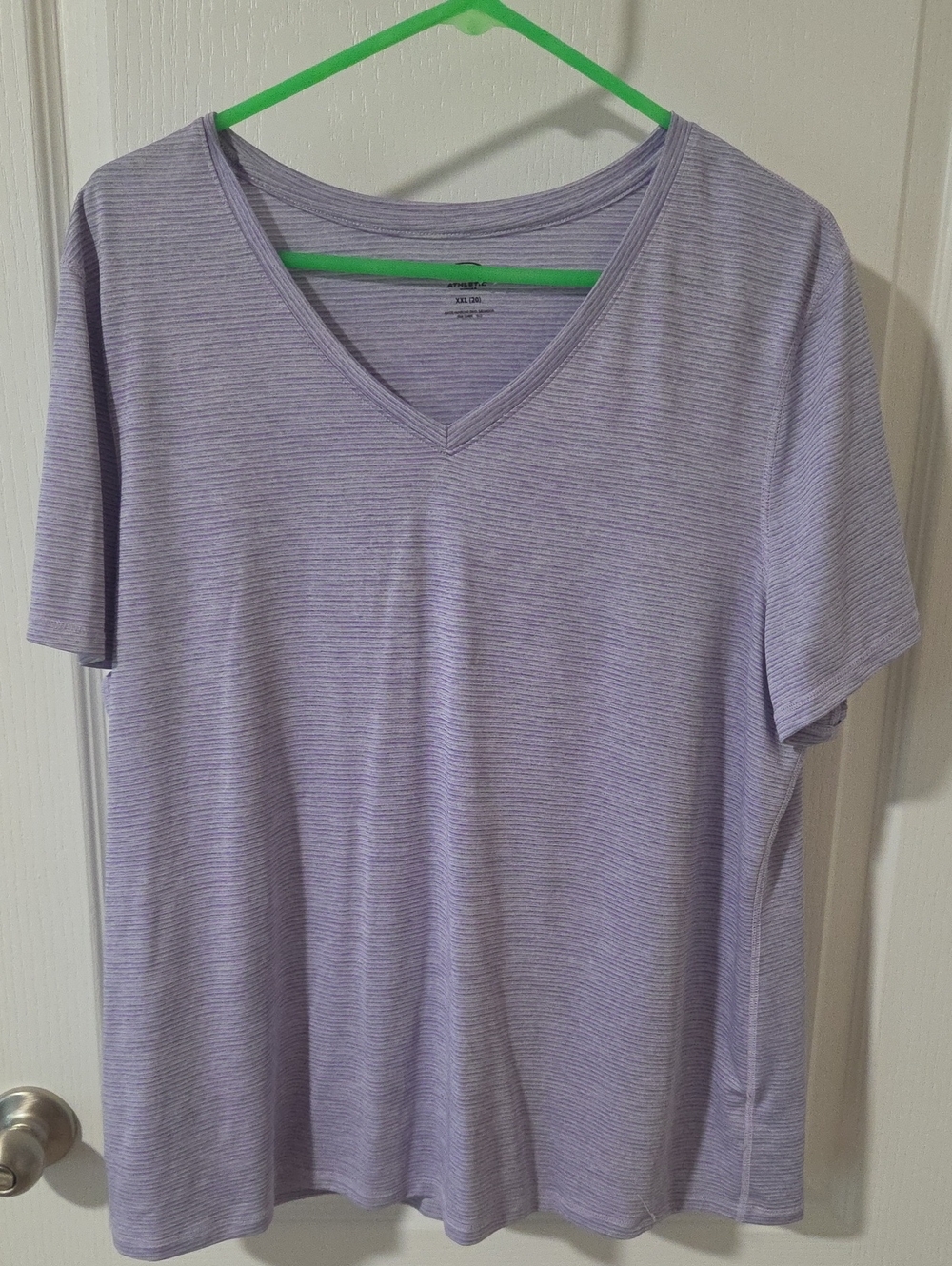 Athletic Works Lavender Striped V-Neck Short Sleeve Tee